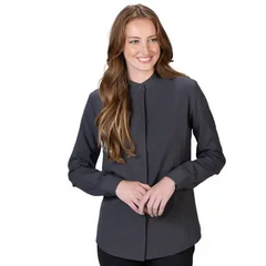 EDWARDS FLEXBATISTE BANDED COLLAR LONG SLEEVE LADIES SHIRT