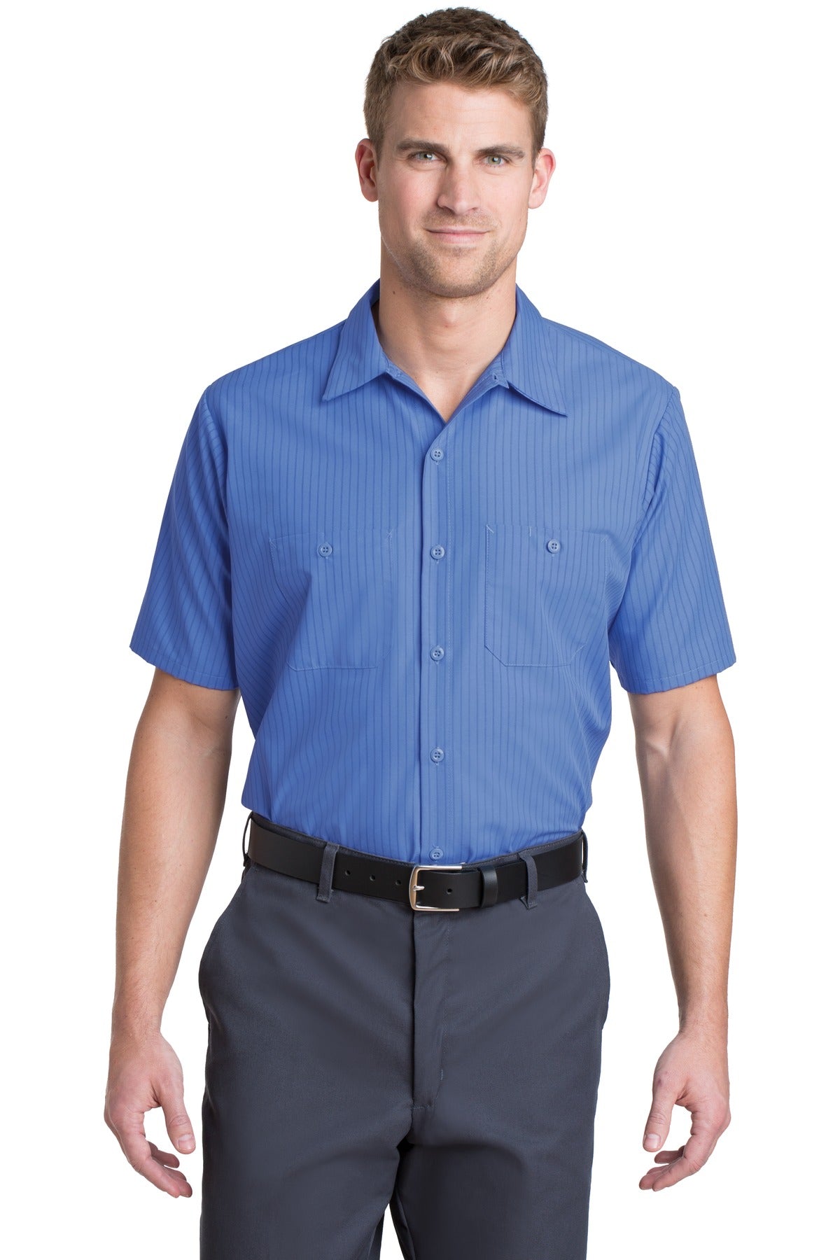 Red Kap ®  Short Sleeve Striped Industrial Work Shirt.  CS20